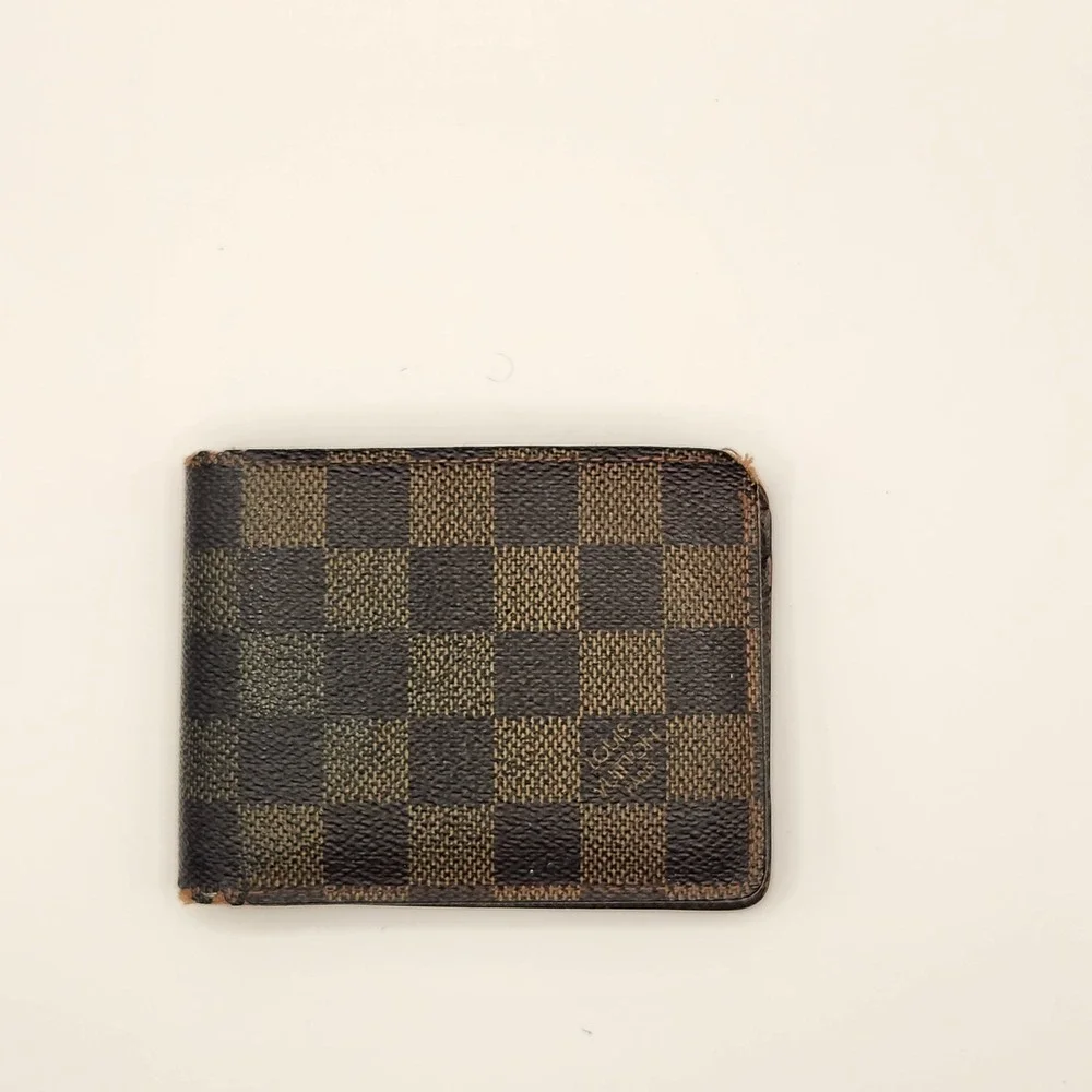 Authentic LOUIS VUITTON Damier Canvas Leather Multiple Bifold Wallet France
